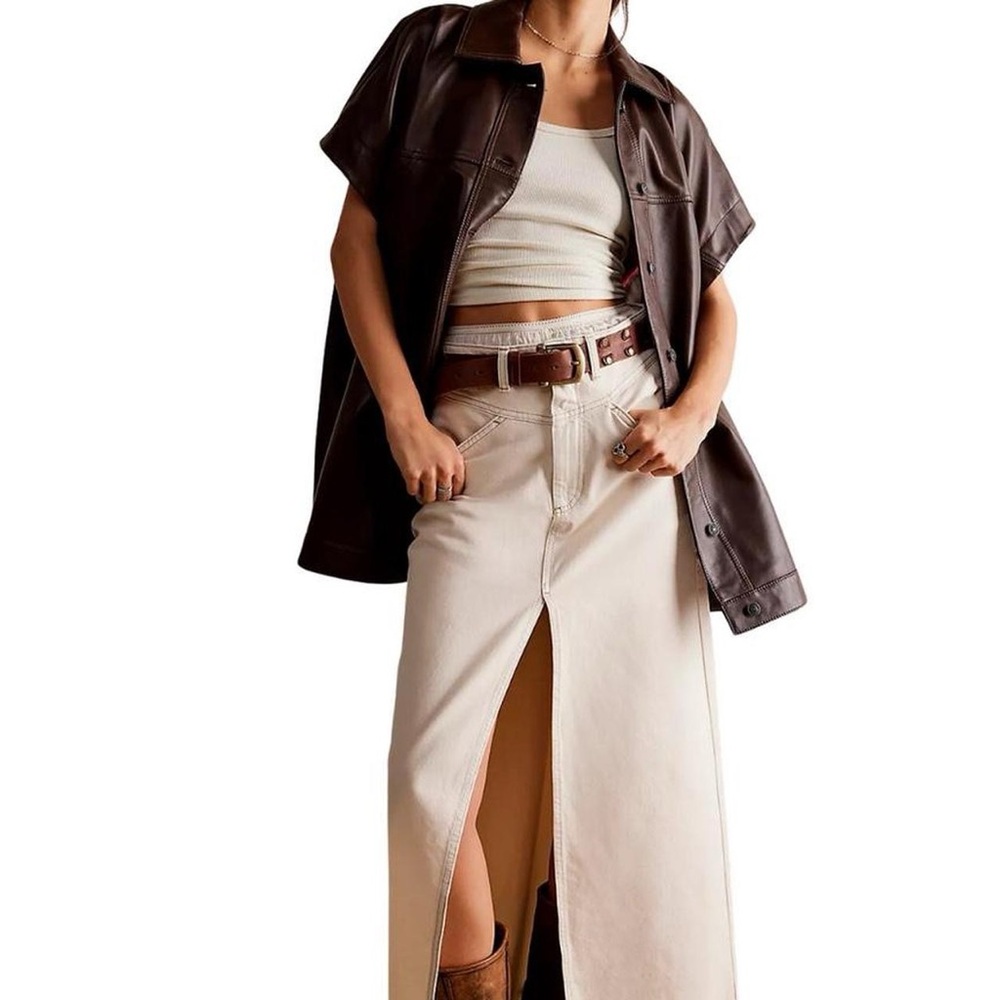 We the Free - Free People Cream Denim Maxi Skirt